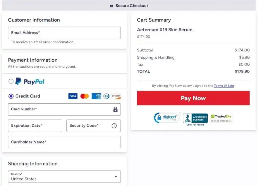 Aeternum X19 Order Page